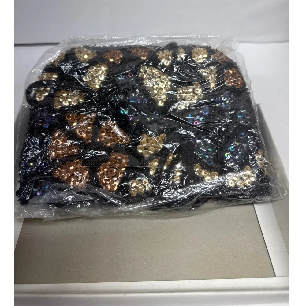 Vintage Beaded Sequin Evening Bag Black Gold Bronze Geometric Mosaic Clutch